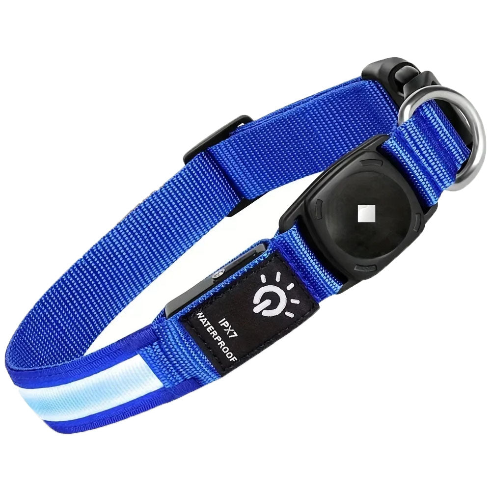 Waterproof LED blue dog collar with AirTag holder