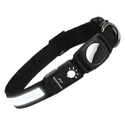 Waterproof LED dog collar with AirTag holder