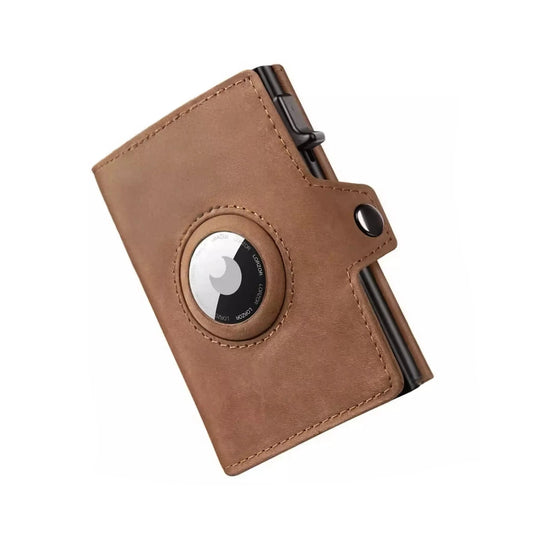 Genuine leather RFID blocking AirTag wallet with push-up card holder